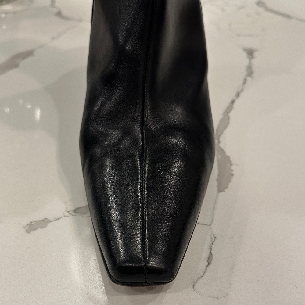 Donald J. Pliner Black Leather Pointed-Toe Mid-Heel Ankle Boots - Picture 6 of 12
